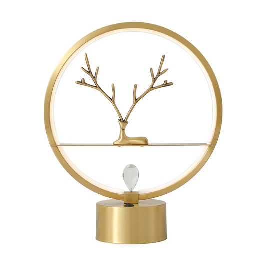 Brass Halo Ring Table Light Minimalist LED Metal Night Light with Deer Decoration Clearhalo 'Lamps' 'Table Lamps' Lighting' 2405662