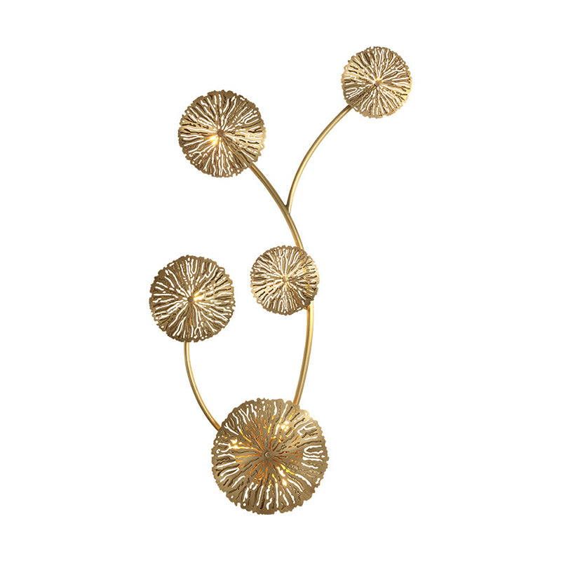 Etched Lotus Leaf Shaped Stairs Sconce Lamp Metal Art Deco Wall Mount Light Fixture in Brass Clearhalo 'Cast Iron' 'Glass' 'Industrial' 'Modern wall lights' 'Modern' 'Tiffany' 'Traditional wall lights' 'Wall Lamps & Sconces' 'Wall Lights' Lighting' 2405678