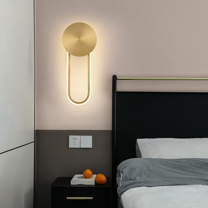 Simple Elliptical Wall Sconce Light Metal Bedside LED Wall Lamp Fixture in Brass Clearhalo 'Cast Iron' 'Glass' 'Industrial' 'Modern wall lights' 'Modern' 'Tiffany' 'Traditional wall lights' 'Wall Lamps & Sconces' 'Wall Lights' Lighting' 2405685