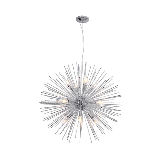 Minimalist Hedgehog Chandelier Metal Living Room Hanging Light Fixture with Carved Design Chrome 29.5" Clearhalo 'Ceiling Lights' 'Chandeliers' 'Modern Chandeliers' 'Modern' Lighting' 2405709