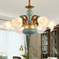 Flower Opal Frosted Glass Chandelier Vintage Living Room Hanging Light in Brown-Blue Clearhalo 'Ceiling Lights' 'Chandeliers' Lighting' 2405737