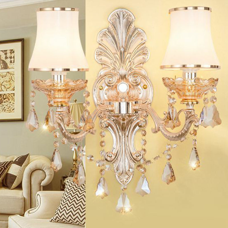 Victorian Candle Wall Sconce Lighting Metal Wall Mount Light with Shade and Crystal Decor Clearhalo 'Wall Lamps & Sconces' 'Wall Lights' Lighting' 2405774