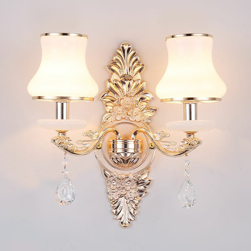 Victorian Candle Wall Sconce Lighting Metal Wall Mount Light with Shade and Crystal Decor 2.0 Silver Gourd Clearhalo 'Wall Lamps & Sconces' 'Wall Lights' Lighting' 2405776