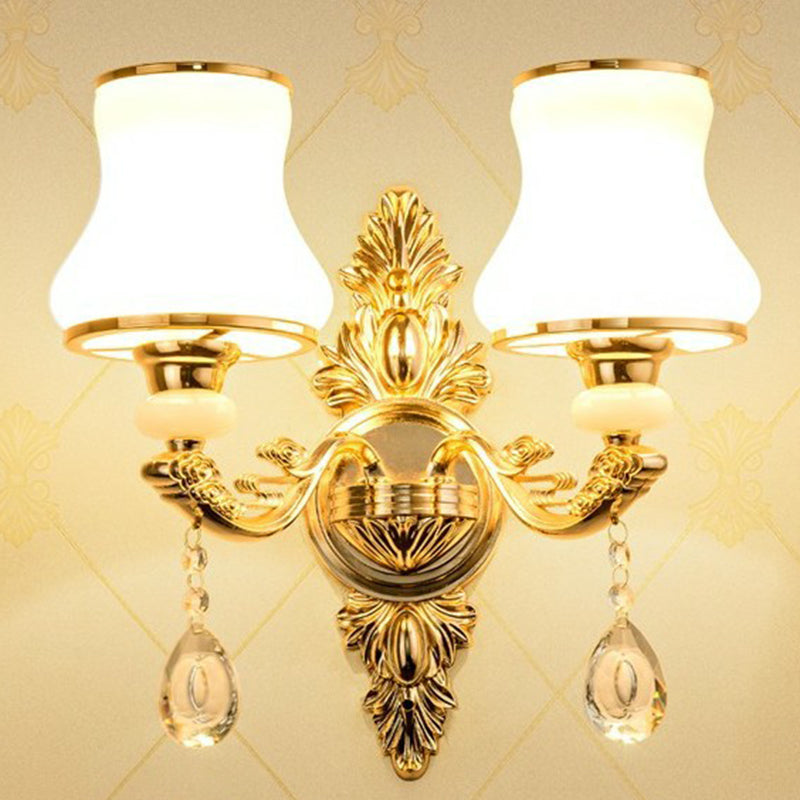 Victorian Candle Wall Sconce Lighting Metal Wall Mount Light with Shade and Crystal Decor 2.0 Gold Gourd Clearhalo 'Wall Lamps & Sconces' 'Wall Lights' Lighting' 2405778