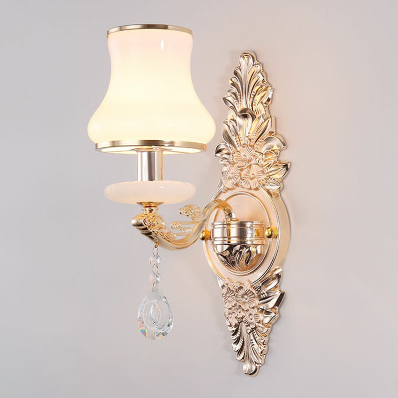 Victorian Candle Wall Sconce Lighting Metal Wall Mount Light with Shade and Crystal Decor 1.0 Silver Gourd Clearhalo 'Wall Lamps & Sconces' 'Wall Lights' Lighting' 2405780