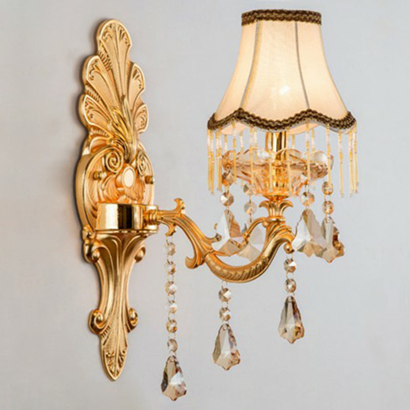 Victorian Candle Wall Sconce Lighting Metal Wall Mount Light with Shade and Crystal Decor 1.0 Gold Cone Clearhalo 'Wall Lamps & Sconces' 'Wall Lights' Lighting' 2405782
