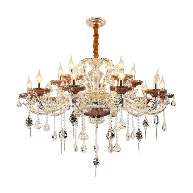 Carved Glass Clear Chandelier Candelabra Traditional Ceiling Hang Lamp with K9 Crystal Accents Clearhalo 'Ceiling Lights' 'Chandeliers' 'Glass shade' 'Glass' 'Island Lights' Lighting' 2405849