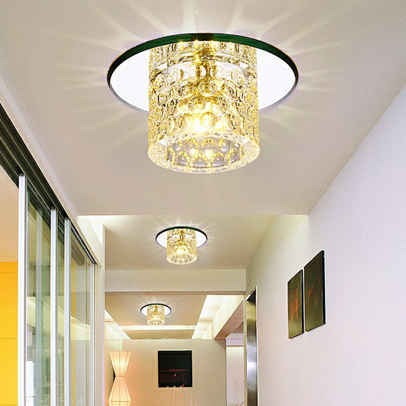 Cylindrical LED Flush Ceiling Light Fixture Simplicity Dimpled Crystal Clear Flush Light for Corridor Clear Warm Clearhalo 'Ceiling Lights' 'Close To Ceiling Lights' 'Close to ceiling' 'Flush mount' Lighting' 2405923
