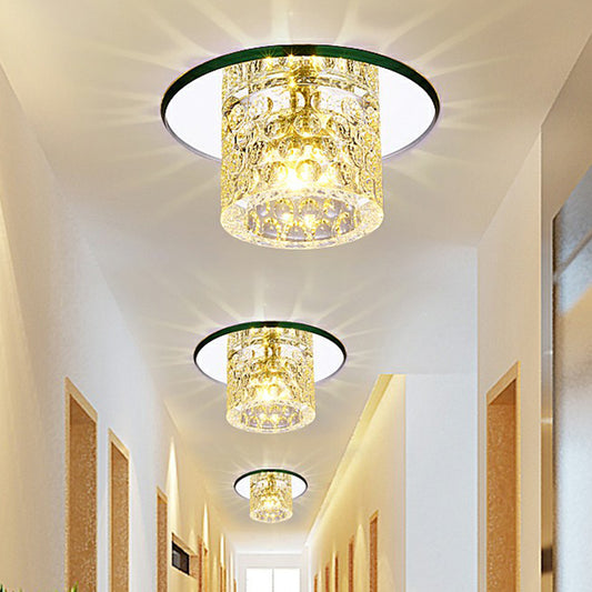 Cylindrical LED Flush Ceiling Light Fixture Simplicity Dimpled Crystal Clear Flush Light for Corridor Clearhalo 'Ceiling Lights' 'Close To Ceiling Lights' 'Close to ceiling' 'Flush mount' Lighting' 2405925