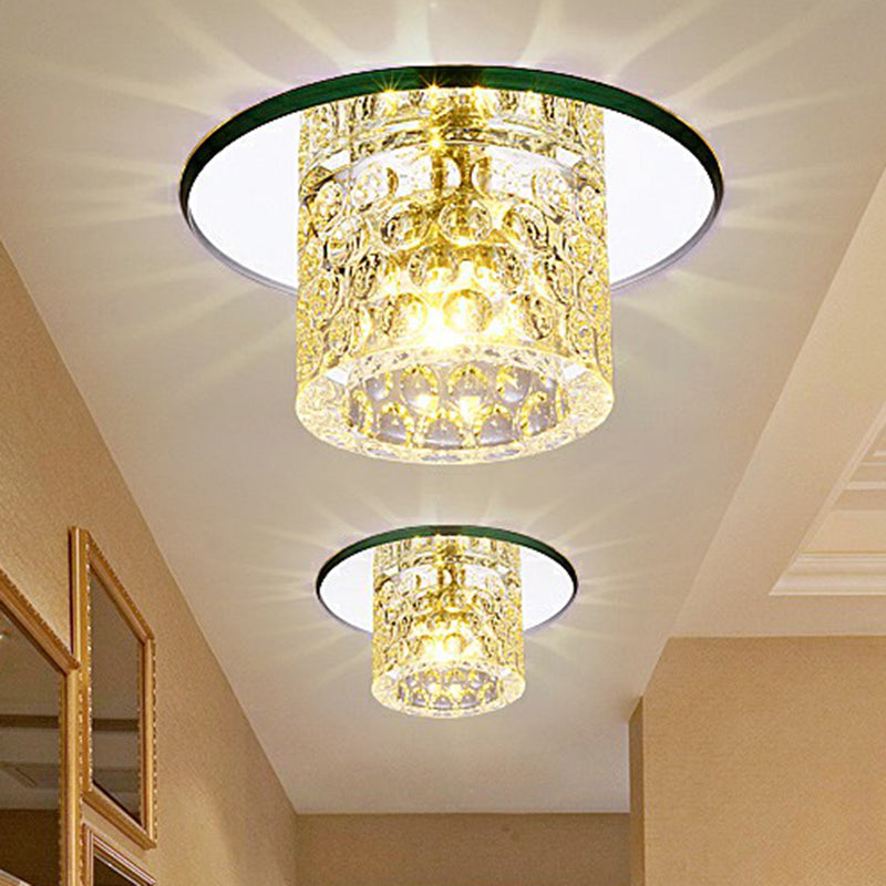 Cylindrical LED Flush Ceiling Light Fixture Simplicity Dimpled Crystal Clear Flush Light for Corridor Clearhalo 'Ceiling Lights' 'Close To Ceiling Lights' 'Close to ceiling' 'Flush mount' Lighting' 2405926