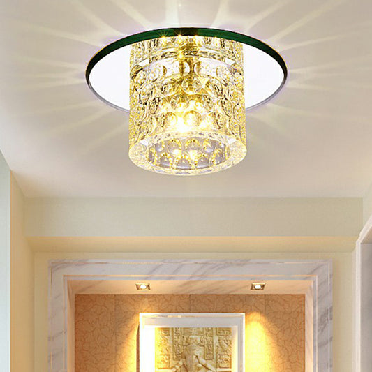 Cylindrical LED Flush Ceiling Light Fixture Simplicity Dimpled Crystal Clear Flush Light for Corridor Clear Clearhalo 'Ceiling Lights' 'Close To Ceiling Lights' 'Close to ceiling' 'Flush mount' Lighting' 2405927
