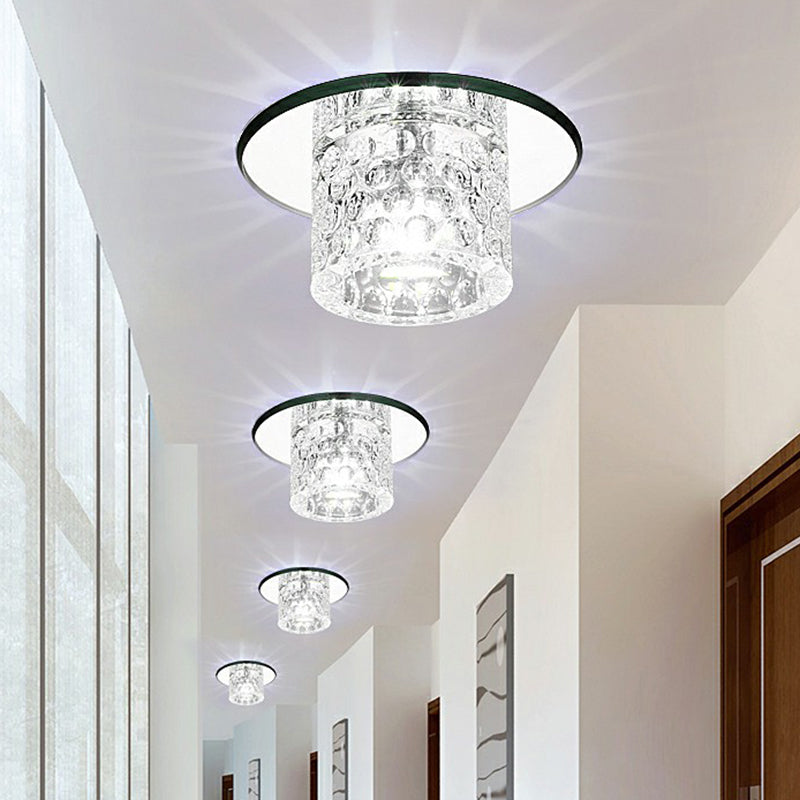 Cylindrical LED Flush Ceiling Light Fixture Simplicity Dimpled Crystal Clear Flush Light for Corridor Clear White Clearhalo 'Ceiling Lights' 'Close To Ceiling Lights' 'Close to ceiling' 'Flush mount' Lighting' 2405928