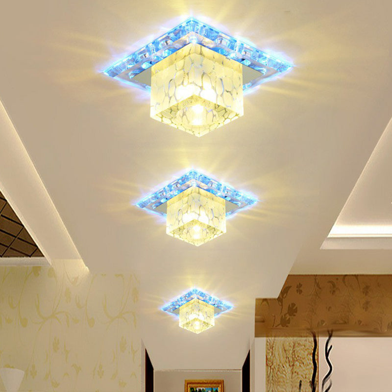 LED Hallway Ceiling Lamp Minimalist Clear Flush Mount Light with Cube Crystal Shade Clear Blue Clearhalo 'Ceiling Lights' 'Close To Ceiling Lights' 'Close to ceiling' 'Flush mount' Lighting' 2405929
