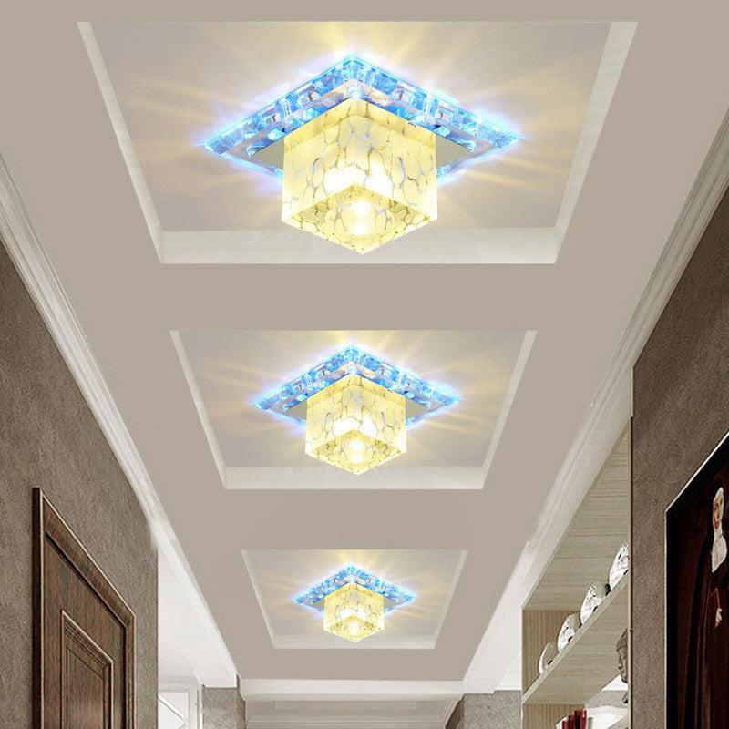 LED Hallway Ceiling Lamp Minimalist Clear Flush Mount Light with Cube Crystal Shade Clearhalo 'Ceiling Lights' 'Close To Ceiling Lights' 'Close to ceiling' 'Flush mount' Lighting' 2405931