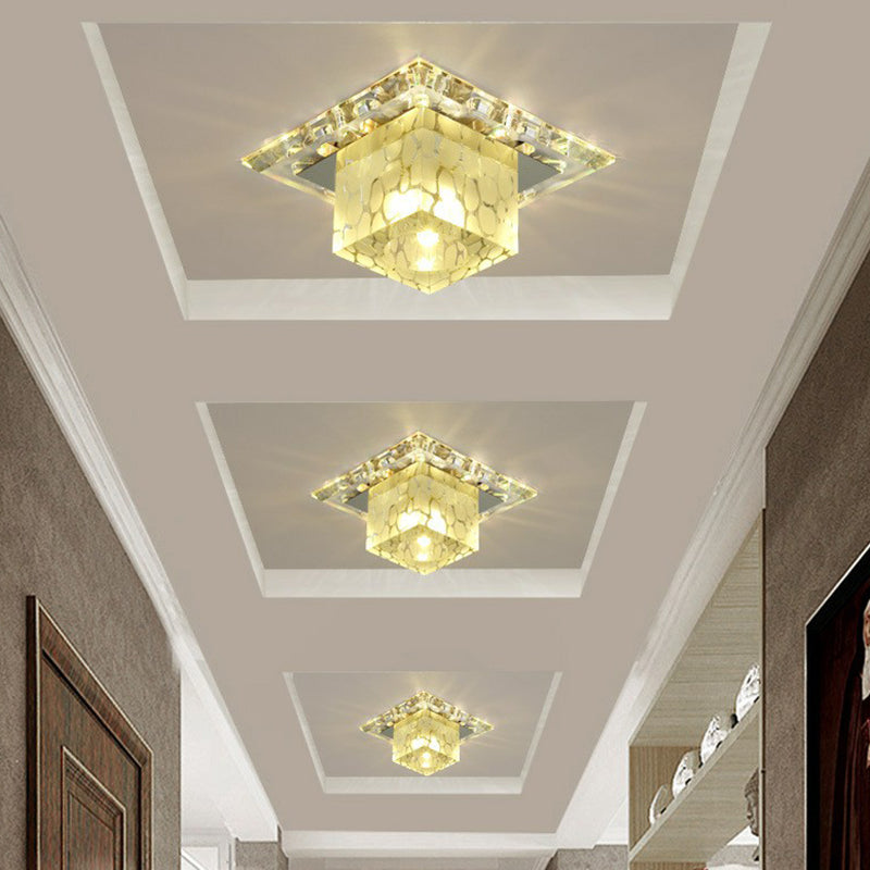 LED Hallway Ceiling Lamp Minimalist Clear Flush Mount Light with Cube Crystal Shade Clear Yellow Clearhalo 'Ceiling Lights' 'Close To Ceiling Lights' 'Close to ceiling' 'Flush mount' Lighting' 2405933