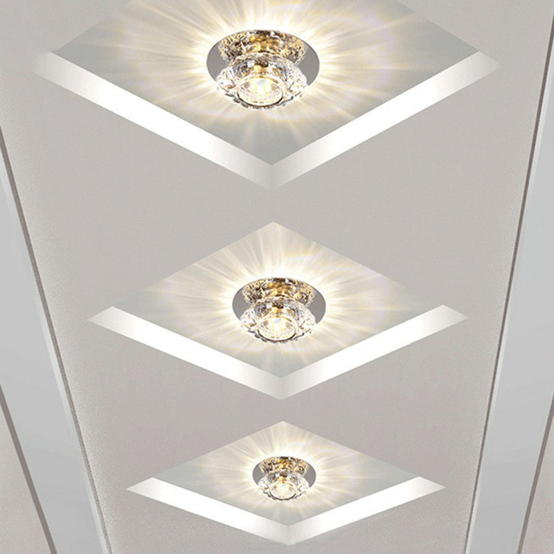 Round Mini Ceiling Flush Mount Simple Clear Crystal Entryway LED Flush Light Fixture Clearhalo 'Ceiling Lights' 'Close To Ceiling Lights' 'Close to ceiling' 'Flush mount' Lighting' 2405938
