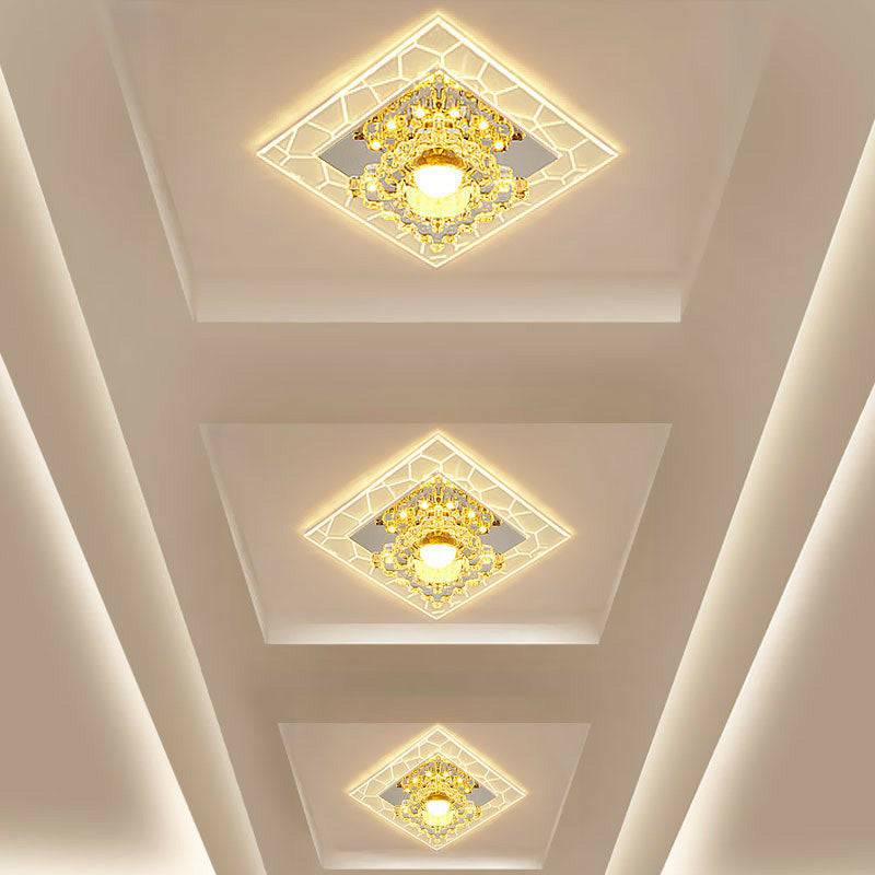 Clear Square Flush Mount Fixture Modern Style Crystal LED Ceiling Lighting for Foyer - Clear - Warm - Clearhalo - 'Ceiling Lights' - 'Close To Ceiling Lights' - 'Close to ceiling' - 'Flush mount' - Lighting' - 2405942