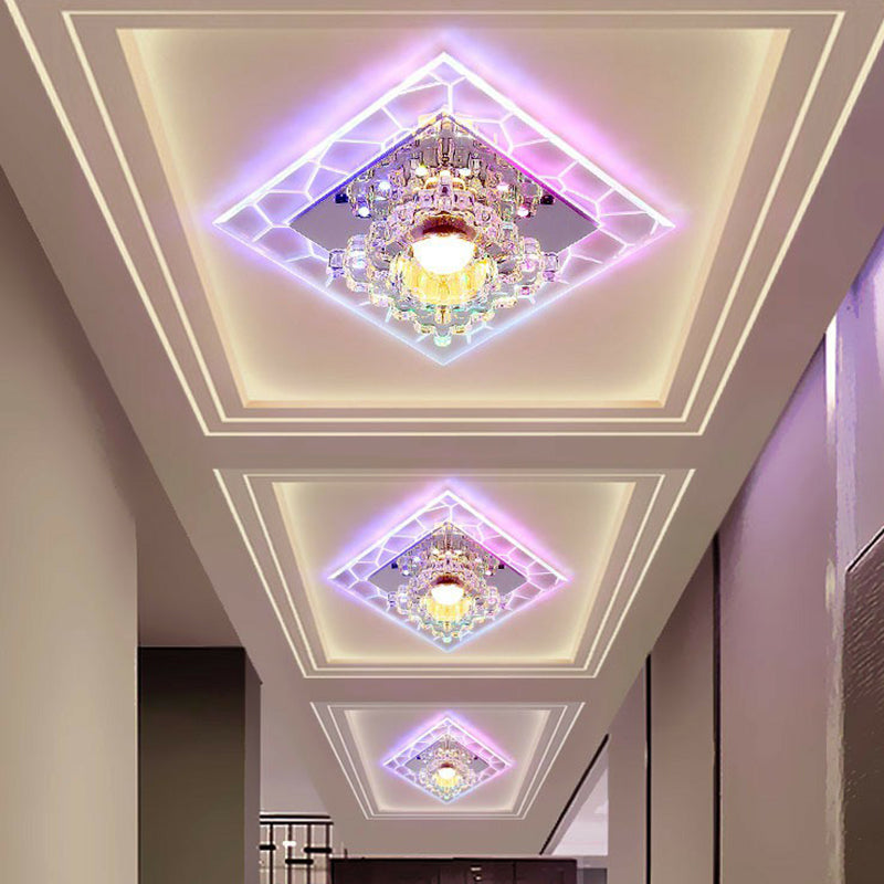 Clear Square Flush Mount Fixture Modern Style Crystal LED Ceiling Lighting for Foyer Clear Multi Color Clearhalo 'Ceiling Lights' 'Close To Ceiling Lights' 'Close to ceiling' 'Flush mount' Lighting' 2405943