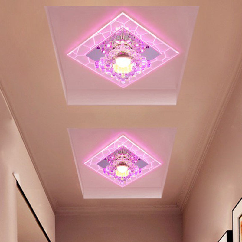 Clear Square Flush Mount Fixture Modern Style Crystal LED Ceiling Lighting for Foyer - Clear - Pink - Clearhalo - 'Ceiling Lights' - 'Close To Ceiling Lights' - 'Close to ceiling' - 'Flush mount' - Lighting' - 2405944