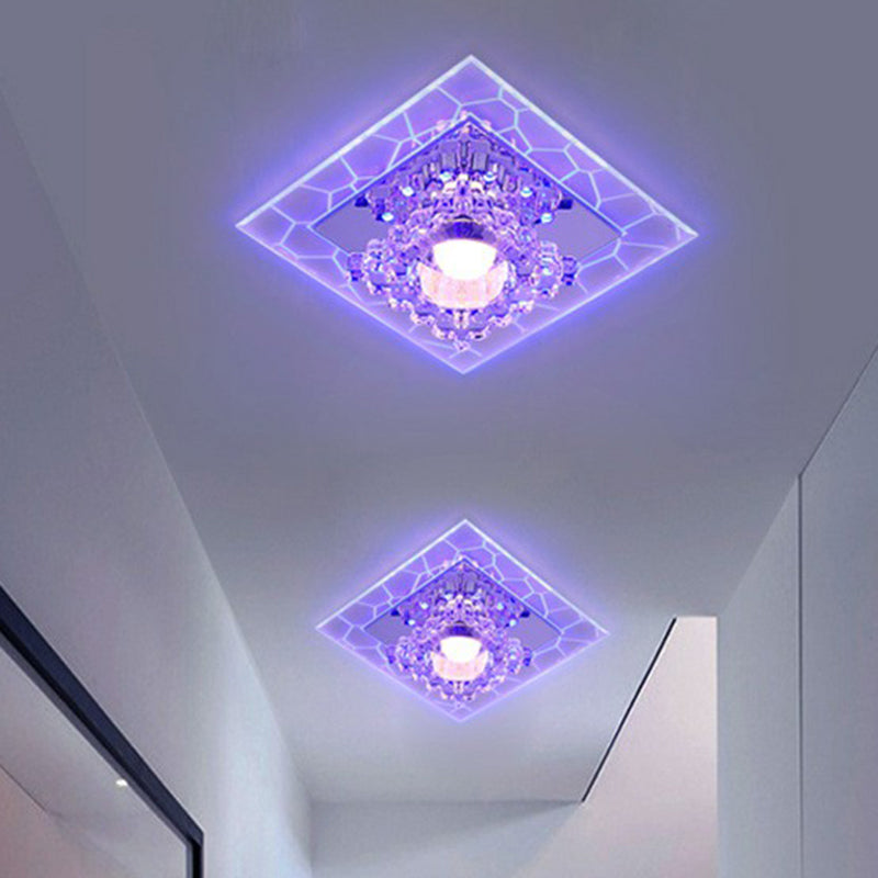 Clear Square Flush Mount Fixture Modern Style Crystal LED Ceiling Lighting for Foyer - Clear - Blue - Clearhalo - 'Ceiling Lights' - 'Close To Ceiling Lights' - 'Close to ceiling' - 'Flush mount' - Lighting' - 2405945