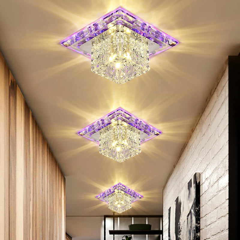Cubic Corridor Flushmount Light Clear Crystal Modern Surface Mounted Led Ceiling Light Clearhalo 'Ceiling Lights' 'Close To Ceiling Lights' 'Close to ceiling' 'Flush mount' Lighting' 2405949