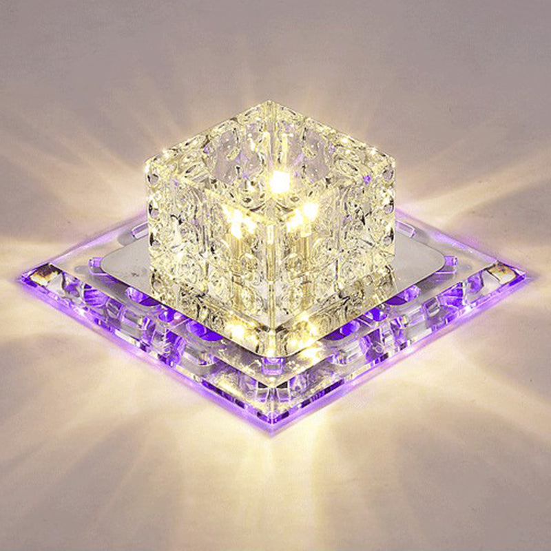 Cubic Corridor Flushmount Light Clear Crystal Modern Surface Mounted Led Ceiling Light Clear Purple Clearhalo 'Ceiling Lights' 'Close To Ceiling Lights' 'Close to ceiling' 'Flush mount' Lighting' 2405952