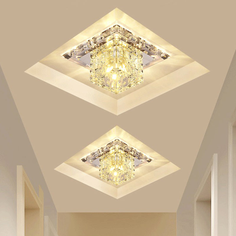 Cubic Corridor Flushmount Light Clear Crystal Modern Surface Mounted Led Ceiling Light Clearhalo 'Ceiling Lights' 'Close To Ceiling Lights' 'Close to ceiling' 'Flush mount' Lighting' 2405954