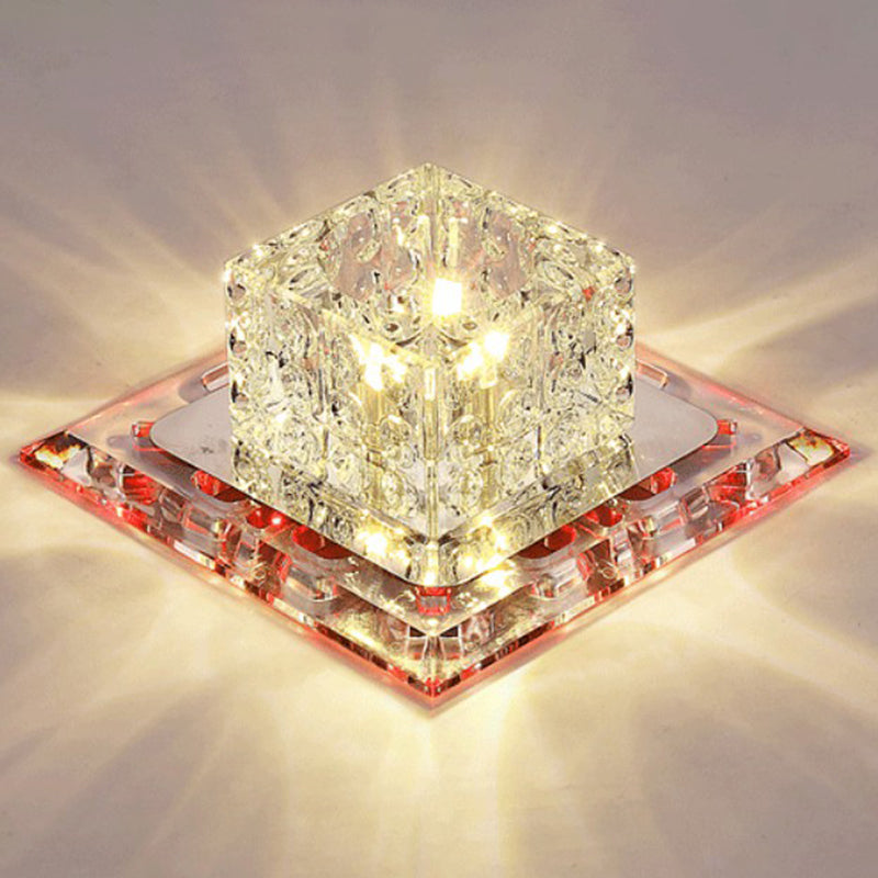 Cubic Corridor Flushmount Light Clear Crystal Modern Surface Mounted Led Ceiling Light Clear Red Clearhalo 'Ceiling Lights' 'Close To Ceiling Lights' 'Close to ceiling' 'Flush mount' Lighting' 2405957