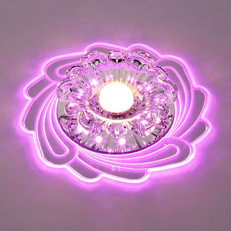 Crystal Flower Shaped Flush Mount Light Minimalist Clear LED Ceiling Mounted Fixture for Corridor Clear Pink Clearhalo 'Ceiling Lights' 'Close To Ceiling Lights' 'Close to ceiling' 'Flush mount' Lighting' 2405971