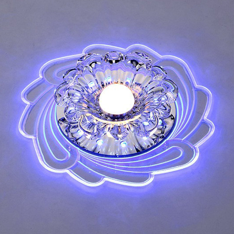 Crystal Flower Shaped Flush Mount Light Minimalist Clear LED Ceiling Mounted Fixture for Corridor Clear Blue Clearhalo 'Ceiling Lights' 'Close To Ceiling Lights' 'Close to ceiling' 'Flush mount' Lighting' 2405973