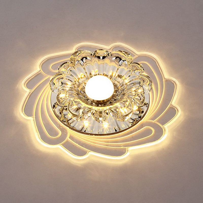 Crystal Flower Shaped Flush Mount Light Minimalist Clear LED Ceiling Mounted Fixture for Corridor Clear Warm Clearhalo 'Ceiling Lights' 'Close To Ceiling Lights' 'Close to ceiling' 'Flush mount' Lighting' 2405975