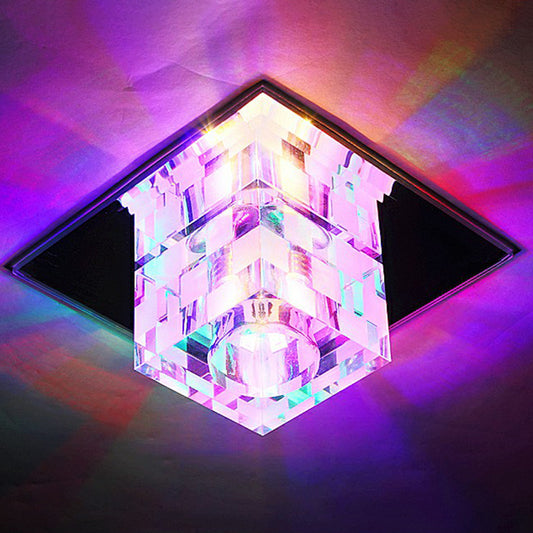 Clear Crystal Cube Flush Mount Lamp Minimalist LED Ceiling Fixture with Checkered Pattern for Living Room Clear Multi Color Clearhalo 'Ceiling Lights' 'Close To Ceiling Lights' 'Close to ceiling' 'Flush mount' Lighting' 2405989