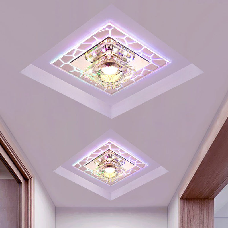 Prismatic Crystal Square Ceiling Lamp Minimalist Clear LED Flush Mount Lighting Fixture for Entryway Clearhalo 'Ceiling Lights' 'Close To Ceiling Lights' 'Close to ceiling' 'Flush mount' Lighting' 2406024