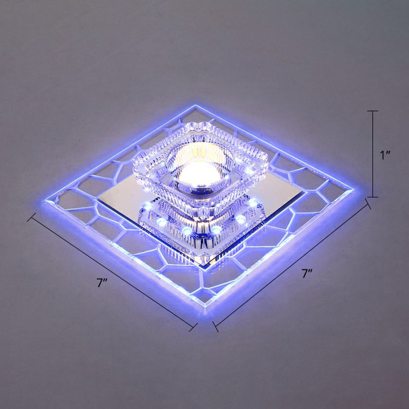 Prismatic Crystal Square Ceiling Lamp Minimalist Clear LED Flush Mount Lighting Fixture for Entryway Clear Blue Clearhalo 'Ceiling Lights' 'Close To Ceiling Lights' 'Close to ceiling' 'Flush mount' Lighting' 2406026