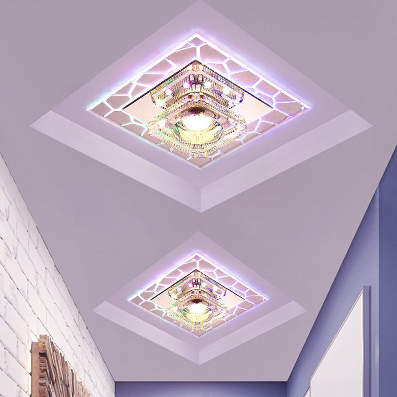 Prismatic Crystal Square Ceiling Lamp Minimalist Clear LED Flush Mount Lighting Fixture for Entryway Clearhalo 'Ceiling Lights' 'Close To Ceiling Lights' 'Close to ceiling' 'Flush mount' Lighting' 2406027