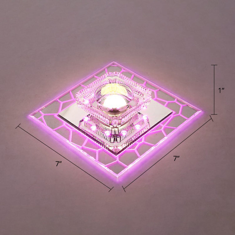 Prismatic Crystal Square Ceiling Lamp Minimalist Clear LED Flush Mount Lighting Fixture for Entryway Clear Pink Clearhalo 'Ceiling Lights' 'Close To Ceiling Lights' 'Close to ceiling' 'Flush mount' Lighting' 2406028