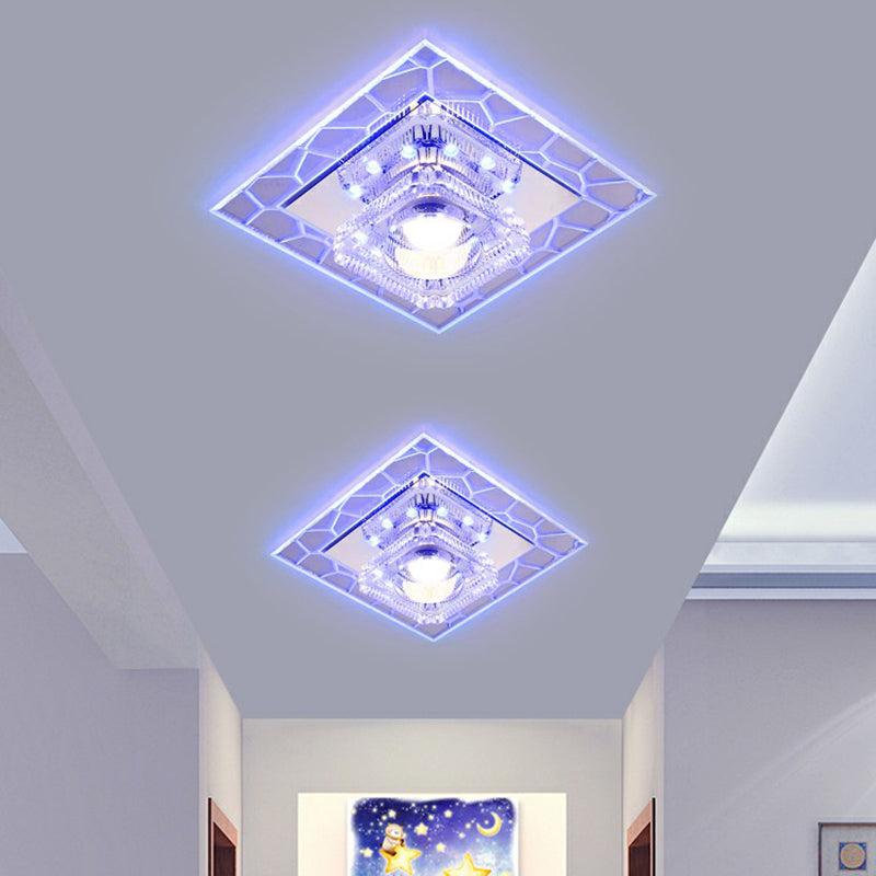 Prismatic Crystal Square Ceiling Lamp Minimalist Clear LED Flush Mount Lighting Fixture for Entryway Clearhalo 'Ceiling Lights' 'Close To Ceiling Lights' 'Close to ceiling' 'Flush mount' Lighting' 2406029