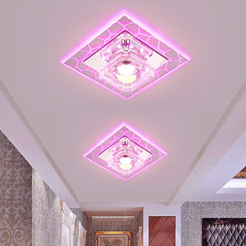 Prismatic Crystal Square Ceiling Lamp Minimalist Clear LED Flush Mount Lighting Fixture for Entryway Clearhalo 'Ceiling Lights' 'Close To Ceiling Lights' 'Close to ceiling' 'Flush mount' Lighting' 2406030