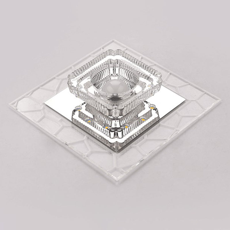 Prismatic Crystal Square Ceiling Lamp Minimalist Clear LED Flush Mount Lighting Fixture for Entryway Clearhalo 'Ceiling Lights' 'Close To Ceiling Lights' 'Close to ceiling' 'Flush mount' Lighting' 2406031