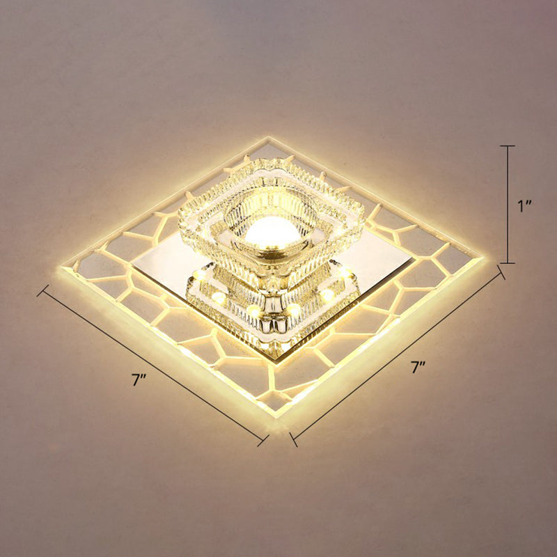 Prismatic Crystal Square Ceiling Lamp Minimalist Clear LED Flush Mount Lighting Fixture for Entryway Clear Warm Clearhalo 'Ceiling Lights' 'Close To Ceiling Lights' 'Close to ceiling' 'Flush mount' Lighting' 2406032