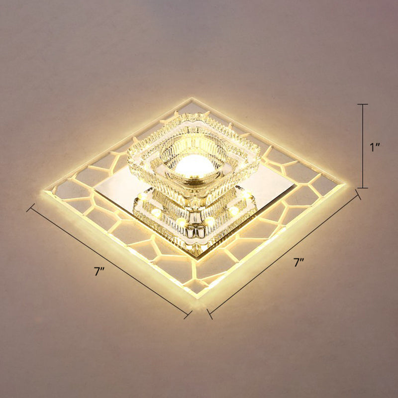 Prismatic Crystal Square Ceiling Lamp Minimalist Clear LED Flush Mount Lighting Fixture for Entryway Clear Warm Clearhalo 'Ceiling Lights' 'Close To Ceiling Lights' 'Close to ceiling' 'Flush mount' Lighting' 2406032