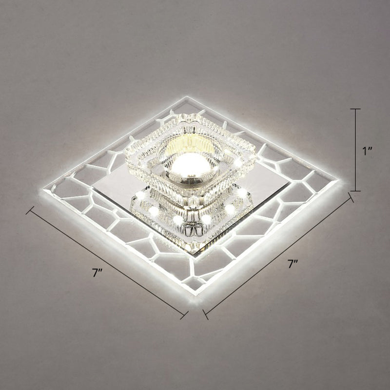 Prismatic Crystal Square Ceiling Lamp Minimalist Clear LED Flush Mount Lighting Fixture for Entryway Clear White Clearhalo 'Ceiling Lights' 'Close To Ceiling Lights' 'Close to ceiling' 'Flush mount' Lighting' 2406033