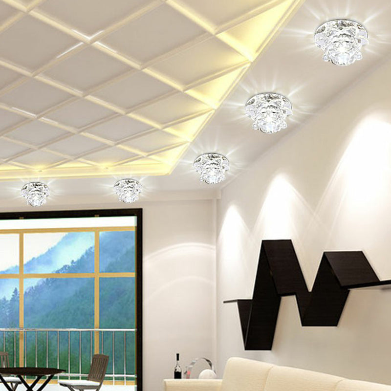 Crystal Lotus Shaped Ceiling Lighting Modern Clear LED Flushmount Light for Living Room