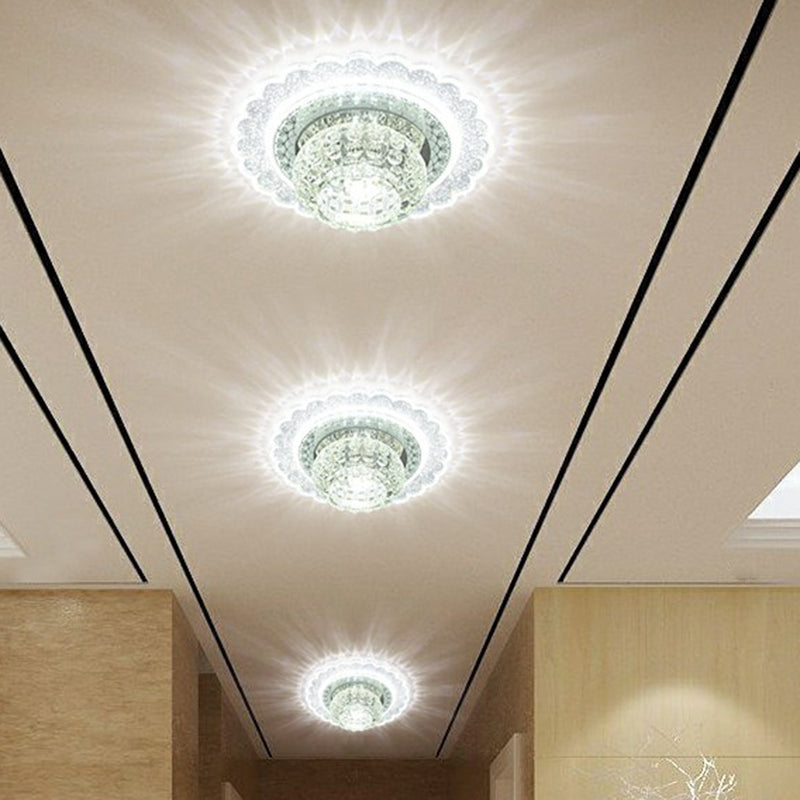 Dimpled Clear Crystal Ceiling Light Modernist LED Flush-Mount Light Fixture for Aisle Clearhalo 'Ceiling Lights' 'Close To Ceiling Lights' 'Close to ceiling' 'Flush mount' Lighting' 2406064