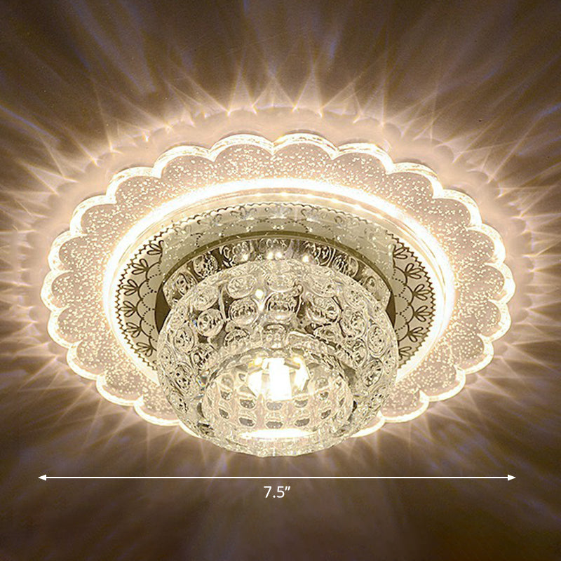 Dimpled Clear Crystal Ceiling Light Modernist LED Flush-Mount Light Fixture for Aisle Clear Warm Flower Clearhalo 'Ceiling Lights' 'Close To Ceiling Lights' 'Close to ceiling' 'Flush mount' Lighting' 2406065