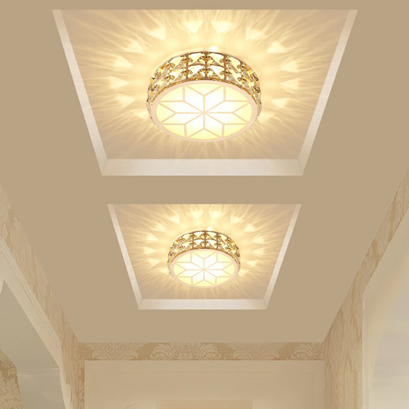 Crystal Embedded Round Ceiling Lighting Simple Style Champagne LED Flush Mount for Passageway Clearhalo 'Ceiling Lights' 'Close To Ceiling Lights' 'Close to ceiling' 'Flush mount' Lighting' 2406070