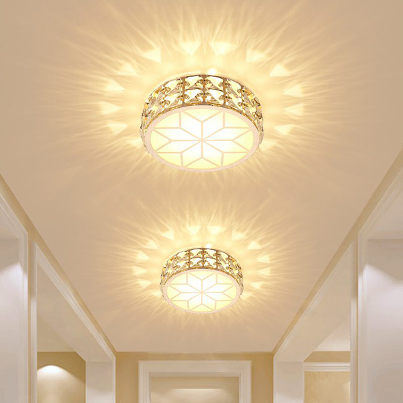 Crystal Embedded Round Ceiling Lighting Simple Style Champagne LED Flush Mount for Passageway Clearhalo 'Ceiling Lights' 'Close To Ceiling Lights' 'Close to ceiling' 'Flush mount' Lighting' 2406073