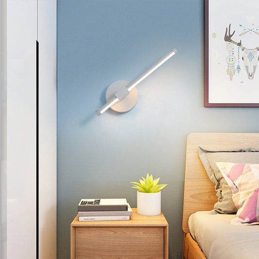 Stick Shaped Bedside Wall Sconce Light Metallic LED Minimalist Wall Mount Lighting White Clearhalo 'Cast Iron' 'Glass' 'Industrial' 'Modern wall lights' 'Modern' 'Tiffany' 'Traditional wall lights' 'Wall Lamps & Sconces' 'Wall Lights' Lighting' 2406110