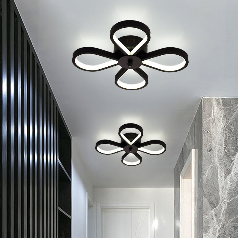 Black Flower Ceiling Flush Light Minimalistic Metal LED Semi Mount Lighting for Corridor 4 Black Clearhalo 'Ceiling Lights' 'Close To Ceiling Lights' 'Close to ceiling' 'Semi-flushmount' Lighting' 2406168