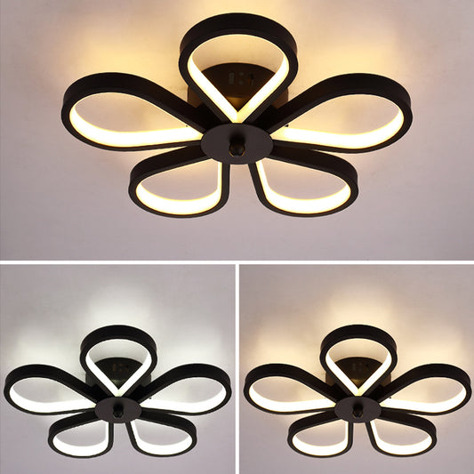 Black Flower Ceiling Flush Light Minimalistic Metal LED Semi Mount Lighting for Corridor 5 Black Third Gear Clearhalo 'Ceiling Lights' 'Close To Ceiling Lights' 'Close to ceiling' 'Semi-flushmount' Lighting' 2406170